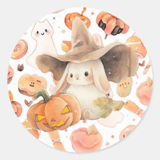 Witchy Bunny & Jack O' Lantern Hoppy Halloween Ronde Sticker