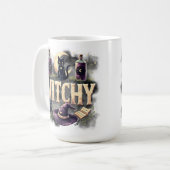 Witchy Cat Halloween Women's Dark Gothic Tshirt Koffiemok (Voorkant links)