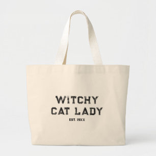 Witchy Cat Lady Custom Est. Datum noodlijdende vro Grote Tote Bag