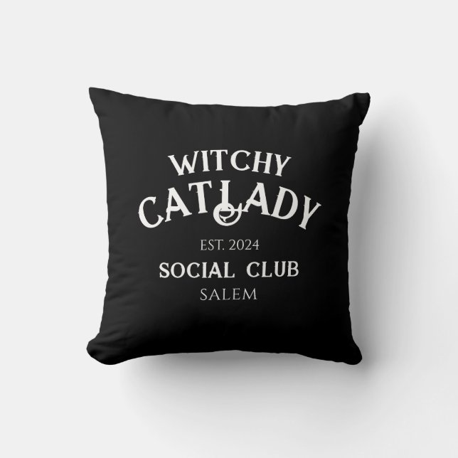 Witchy Cat Lady Social Club Custom Est. Date Black Kussen (Voorkant)