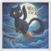 Witchy Cat Night - Magische zwarte kat Halloween Sticker (Voorkant)