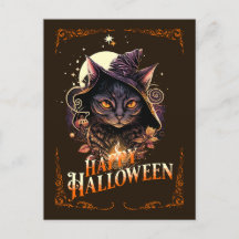 Witchy Cat Wishes voor Halloween Briefkaart
