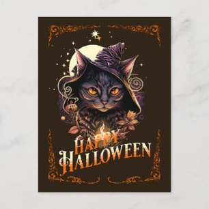 Witchy Cat Wishes voor Halloween Briefkaart