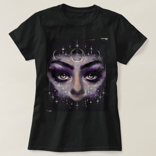 Witchy Cosmic Eyes - Paarse mystieke gezicht T-shirt (Design voorkant)