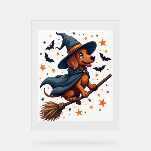 Witchy Dachshund Delight Acryl Bord (Voorkant)