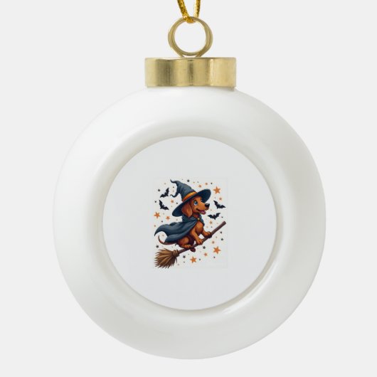 Witchy Dachshund Delight Keramische Bal Ornament (Voorkant)