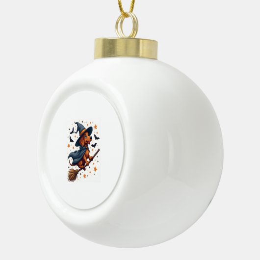 Witchy Dachshund Delight Keramische Bal Ornament (Rechts)