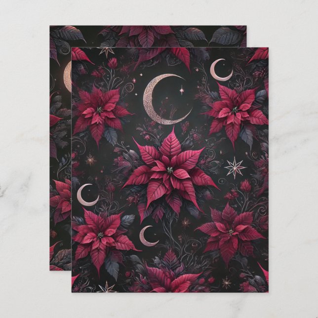 Witchy Dark Moon Poinsettia Scrapbook Paper (Voorkant / Achterkant)