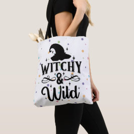 Witchy en Wild Polka Dot Halloween Tote Bag