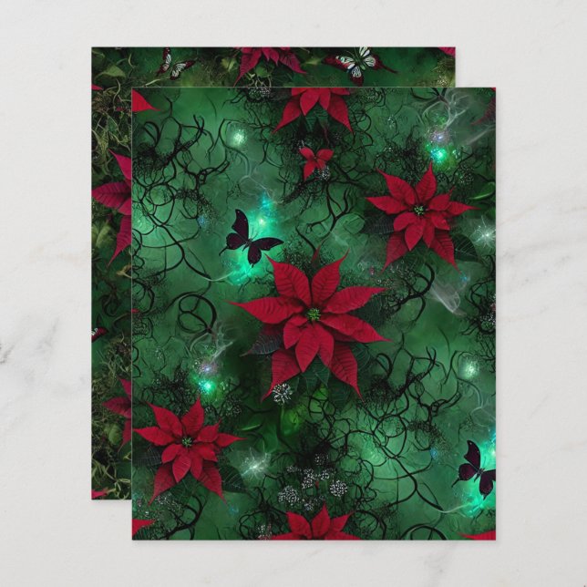 Witchy Enchanted Forest Poinsettia Scrapbook Paper (Voorkant / Achterkant)