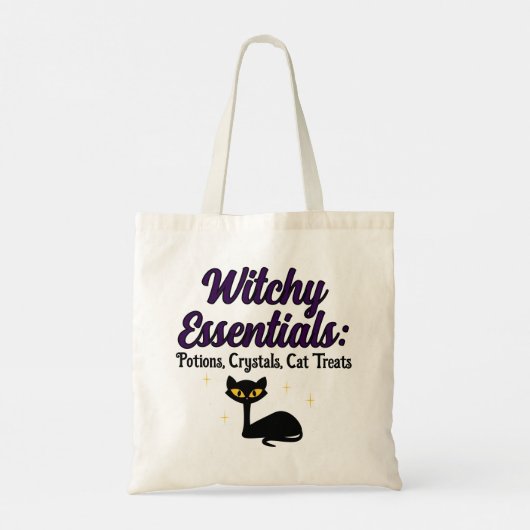 Witchy Essentials voor Black Cat Tote Bag (Achterkant)