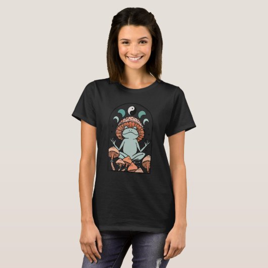 Witchy Goblincore Aesthetic Frog Toad Mushroom Vin T-shirt (Voorkant volledig)
