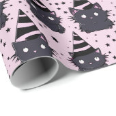 Witchy Gothic Baby Pink Black Kitty Cat Verjaardag Cadeaupapier (Rol Hoek)