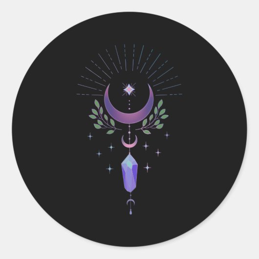 Witchy Gothic Crescent Moon Fluoriet Crystal Paste Ronde Sticker (Voorkant)