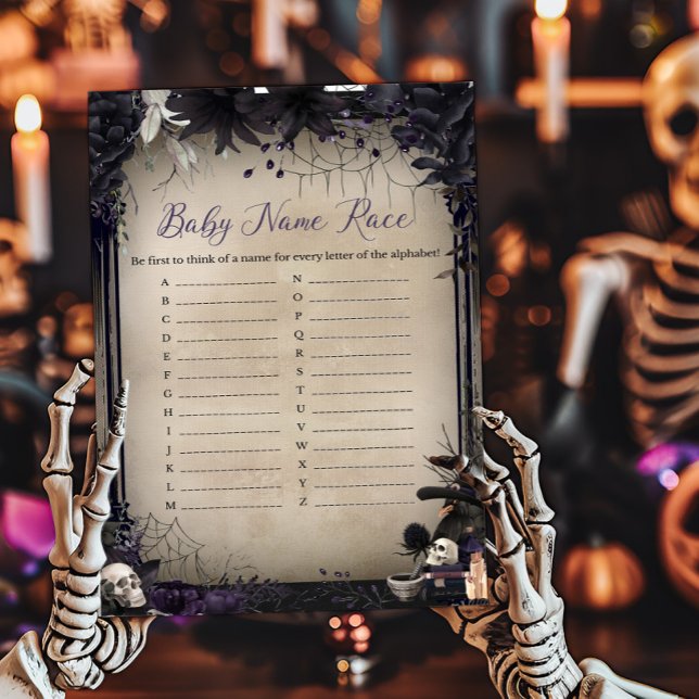 Witchy Gothic Halloween Baby Naam Race Game (Witchy Baby Shower Baby Name Race Game)