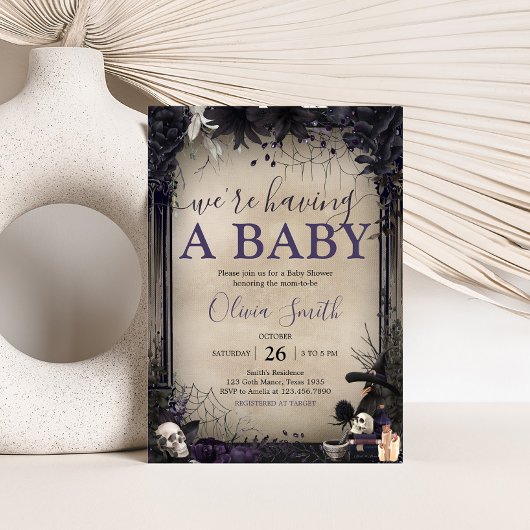 Witchy Gothic Halloween Baby shower Kaart
