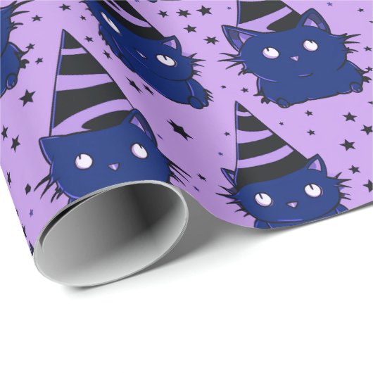 Witchy Gothic Sassy Paarse Zwart Kitty Kat Verjaar Cadeaupapier (Rol Hoek)