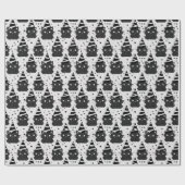 Witchy Gothic Sassy Zwart & Wit Kitty Kat Verjaard Cadeaupapier (Vlak)