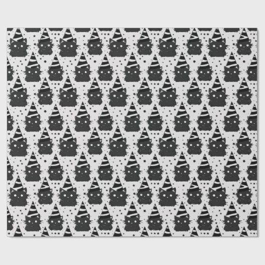 Witchy Gothic Sassy Zwart & Wit Kitty Kat Verjaard Cadeaupapier (Vlak)