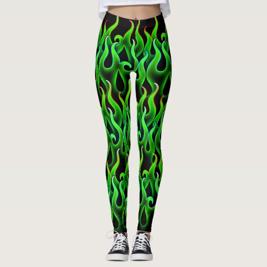 Witchy Green Flames Halloween Fire Leggings (Voorkant)