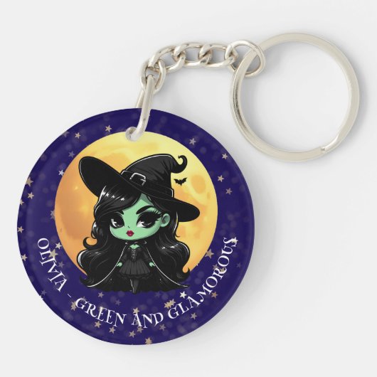 Witchy Green Glam Personalized Name Sleutelhanger (Achterkant)