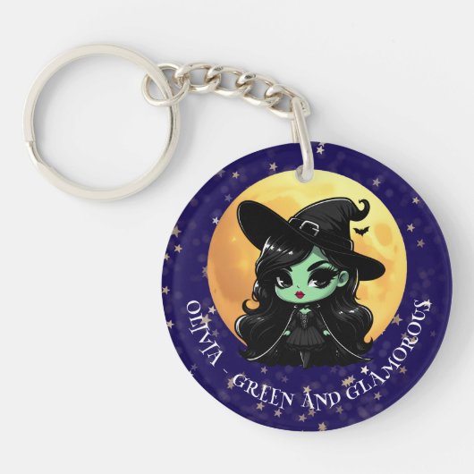 Witchy Green Glam Personalized Name Sleutelhanger (Voorkant)