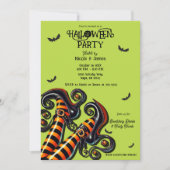 Witchy Green Oranje Black Legs Halloween Party Kaart (Voorkant)