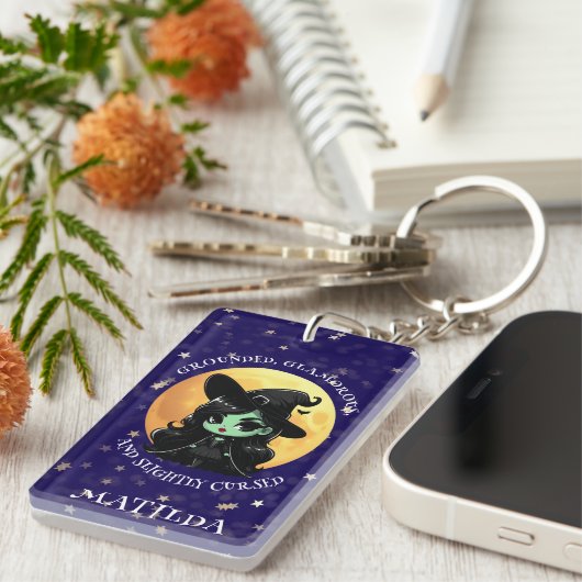 Witchy Green Vibes Personalized Name Sleutelhanger (Voorkant Rechts)