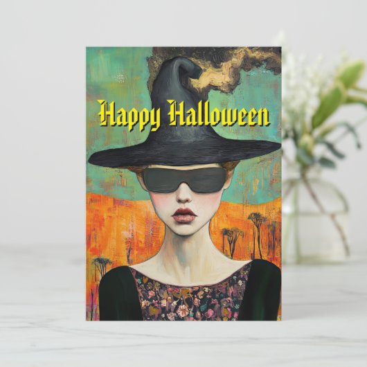 Witchy Halloween Card Feestdagenkaart (Staand voorkant)