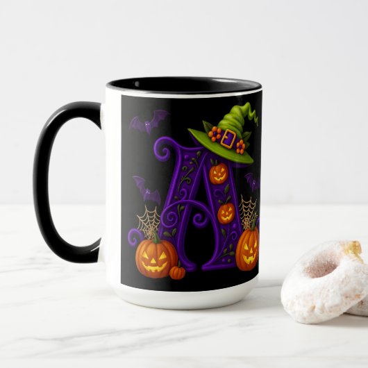 Witchy Halloween Initiaal "A" Mok (Met donut)