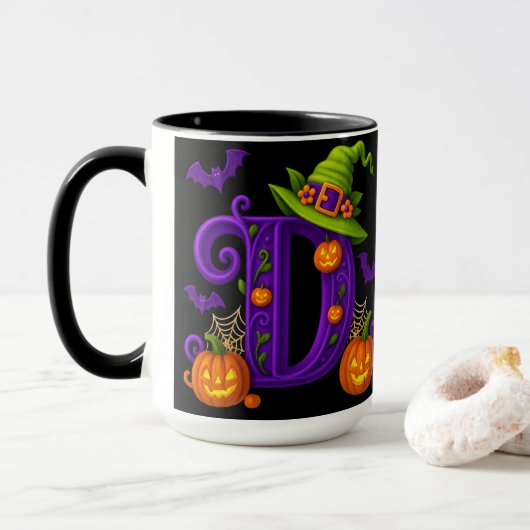 Witchy Halloween Initiaal "D" Mok (Met donut)