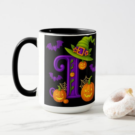 Witchy Halloween Initiaal "I" Mok (Met donut)