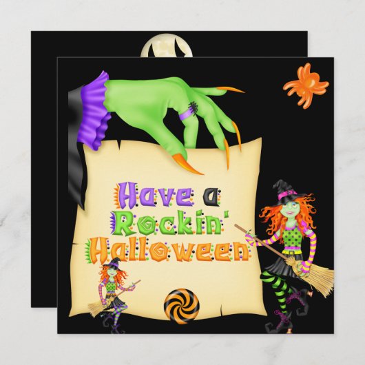 Witchy Halloween Invitation Kaart (Voorkant / Achterkant)