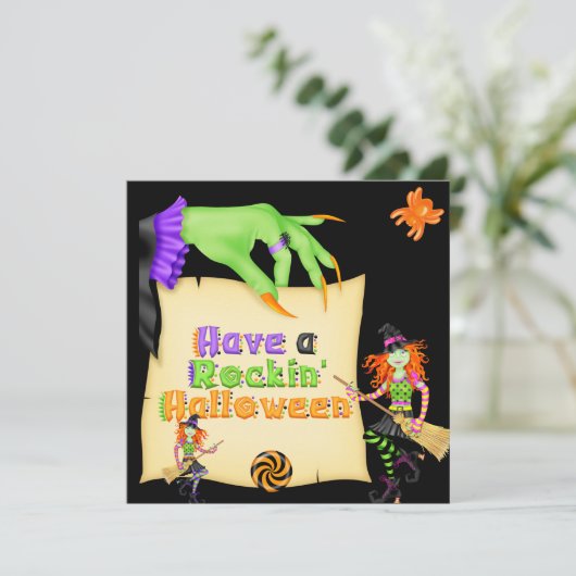 Witchy Halloween Invitation Kaart (Staand voorkant)