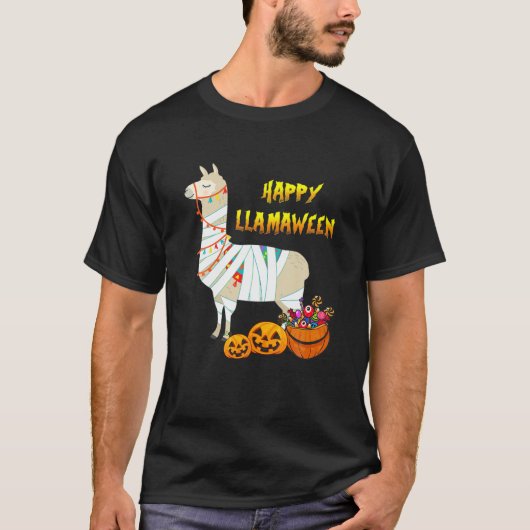Witchy Halloween Llama Happy Llamaween Alpaca Mumm T-shirt (Voorkant)