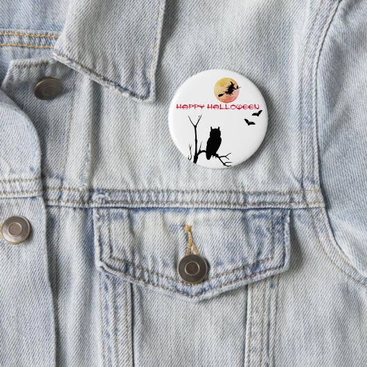 Witchy Halloween Moon Pin Button (In situ)