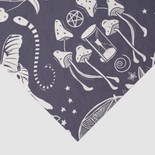 Witchy Halloween Natuur Pattern Paddenstoelen Moth Tissuepapier (Detail)