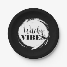 Witchy Halloween Party Black and White Papieren Bordje