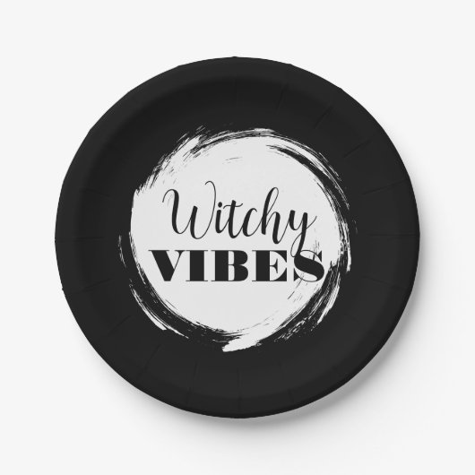Witchy Halloween Party Black and White Papieren Bordje (Voorkant)