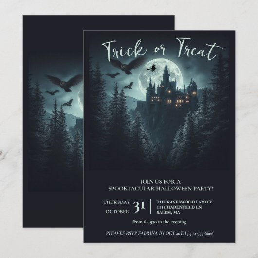 Witchy Halloween Party Kaart (Voorkant / Achterkant)