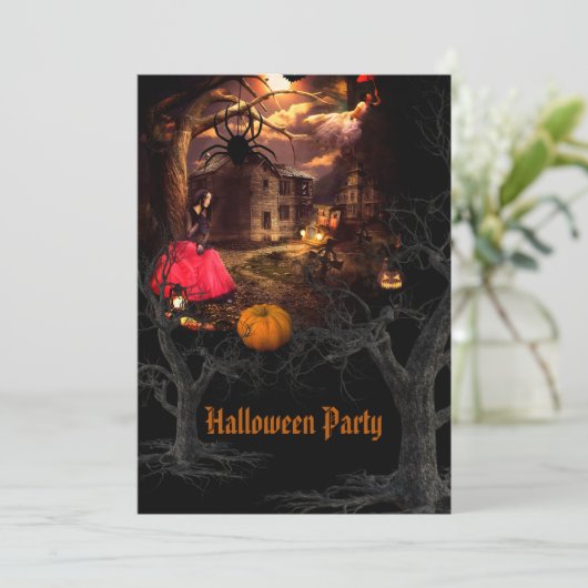 Witchy Halloween Party Kaart (Staand voorkant)