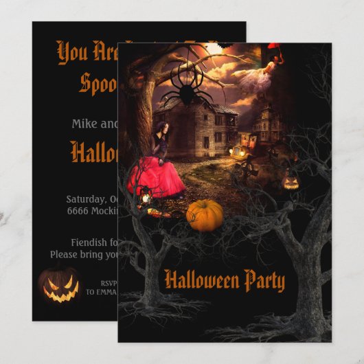 Witchy Halloween Party Kaart (Voorkant / Achterkant)