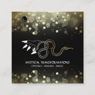 *~* Witchy Hand Gold Snake Moon Magic Boho Black Vierkante Visitekaartje