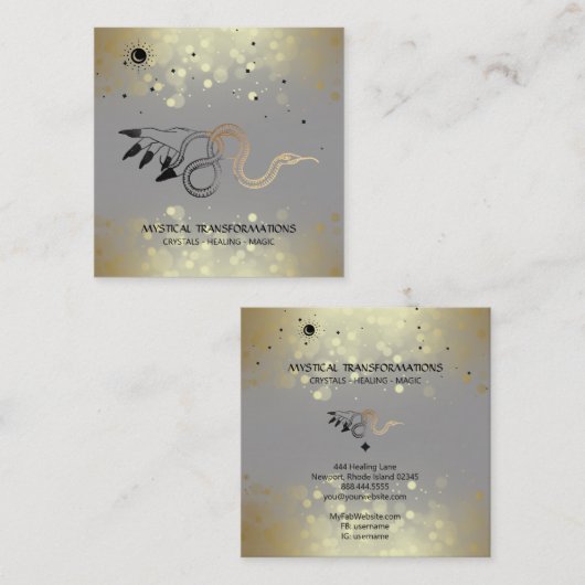 *~* Witchy Hand Gold Snake Moon Magic Boho Gray Vierkante Visitekaartje (Voorkant / Achterkant)