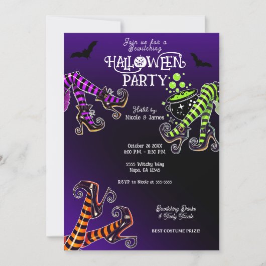Witchy Legs betoverende Paarse Halloween Party Kaart (Voorkant)