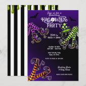Witchy Legs betoverende Paarse Halloween Party Kaart (Voorkant / Achterkant)