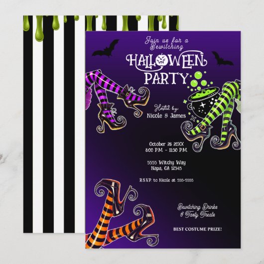 Witchy Legs betoverende Paarse Halloween Party Kaart (Voorkant / Achterkant)