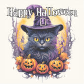 Witchy Little Kitty Cat | Happy Halloween Sticker (Voorkant)