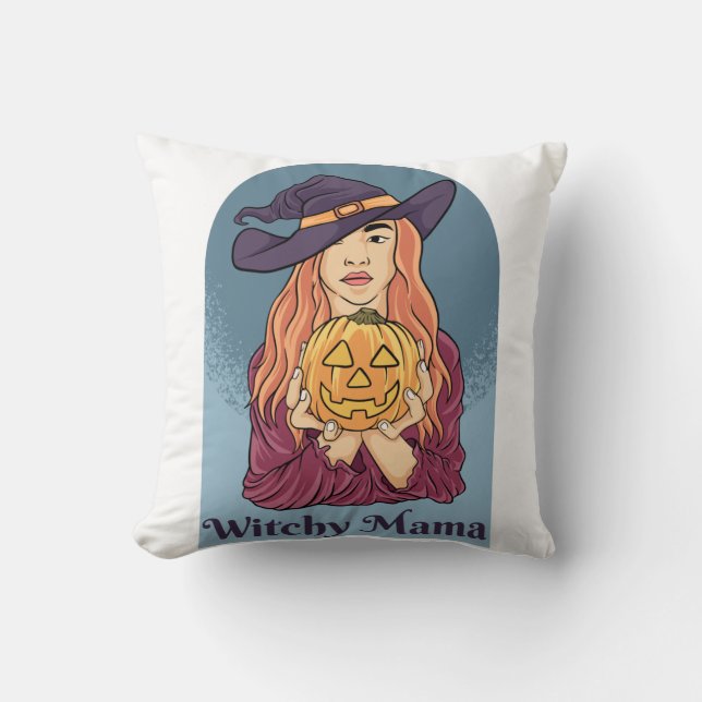 Witchy Mama Ghost Funny Halloween Groovy Kussen (Voorkant)