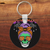 Witchy Mama Halloween Skull Witch Mam Sleutelhanger (Voorkant)